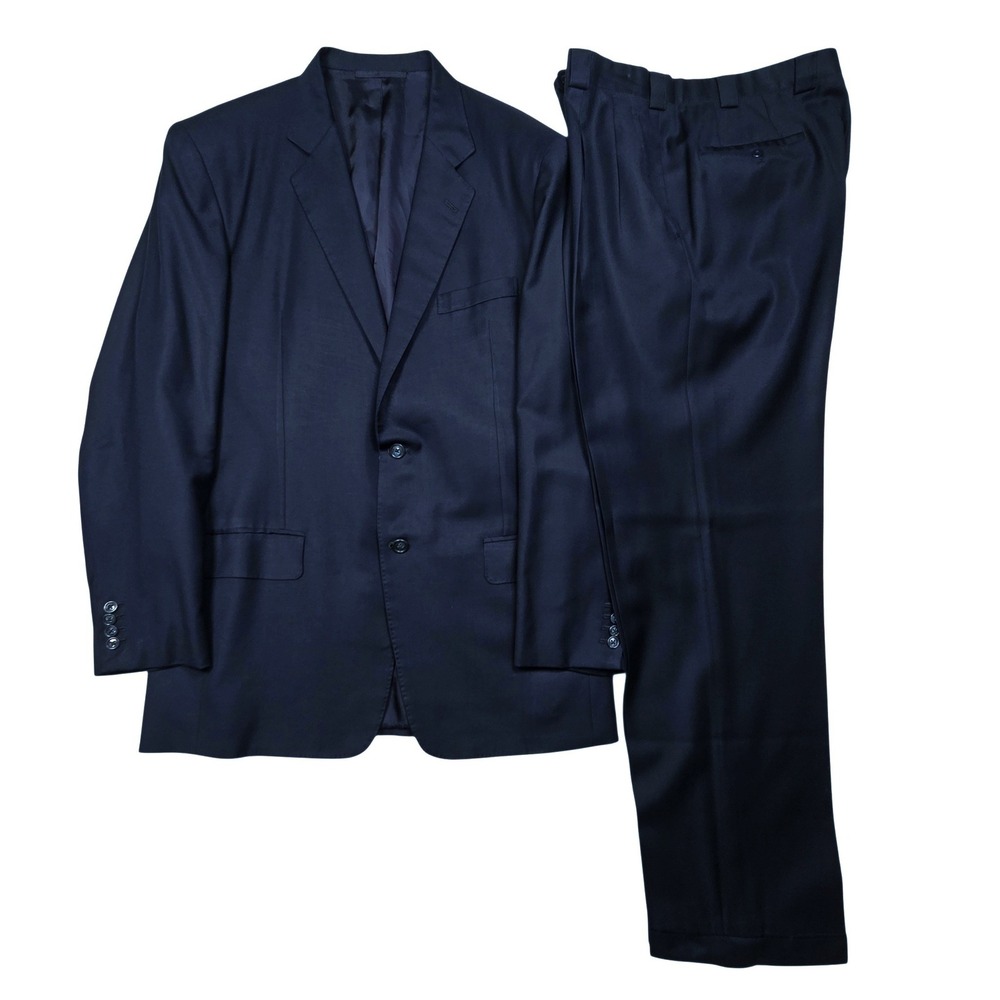 Loro Piana Four Seasons Suit Wool Super 120s 46L Pleated Pants 38×32 Custom Vtg